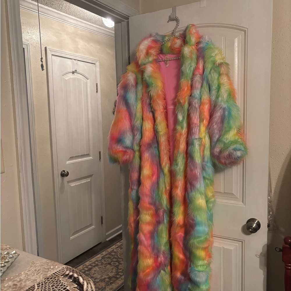 Colorful Faux Fur Light Up Trench Coat